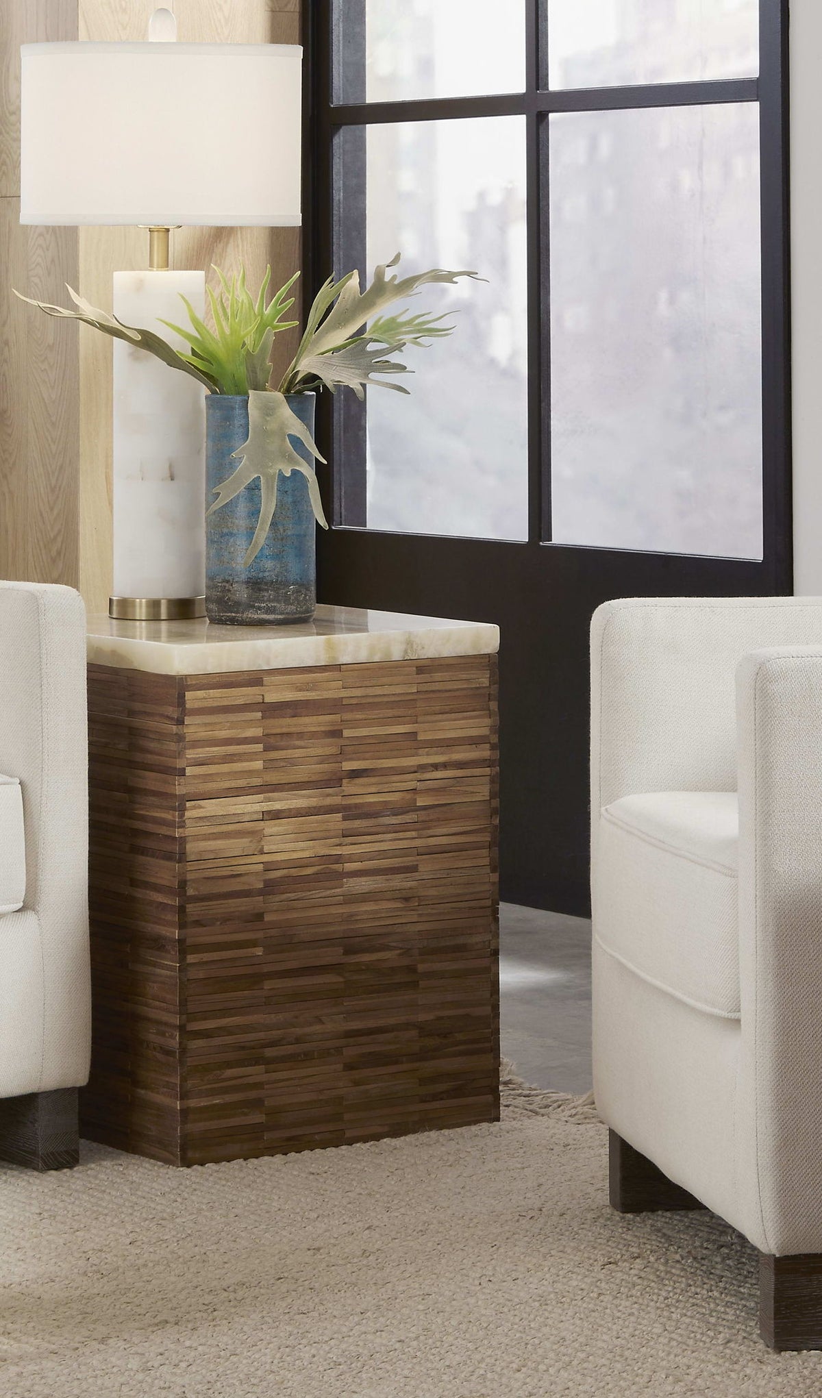 One - Stone Wood Tile End Table - Onyx And Solid Teak