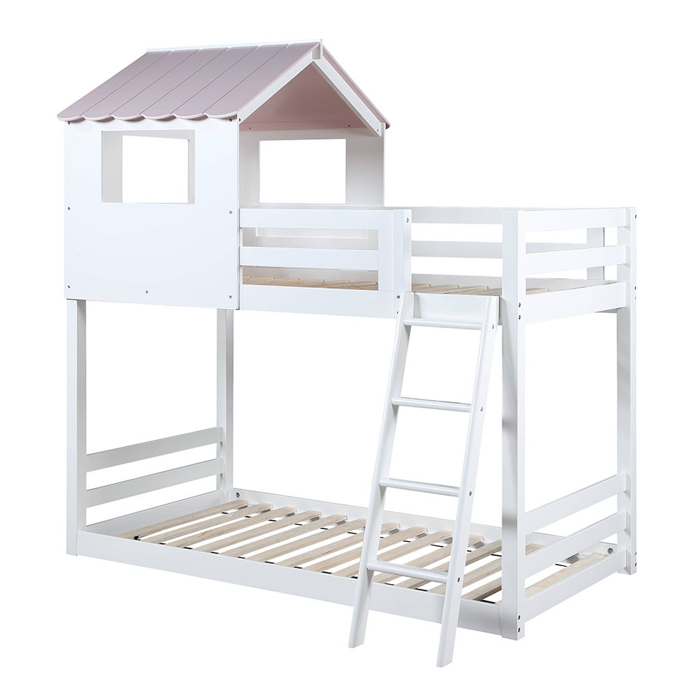 Solenne - Twin Over Twin Bunk Bed - White & Pink - Urban Living Furniture (Los Angeles, CA)