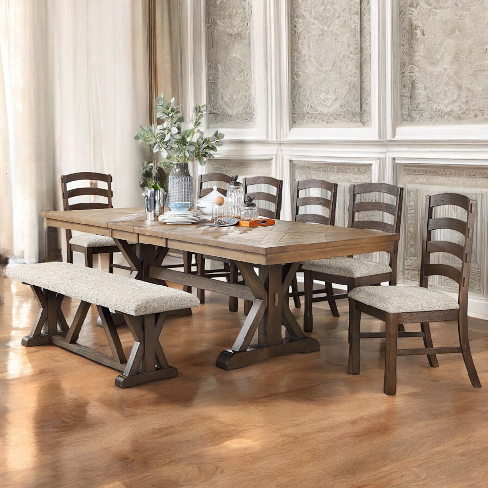 Pascaline - Bench - Gray Fabric, Rustic Brown & Oak Finish - Urban Living Furniture (Los Angeles, CA)