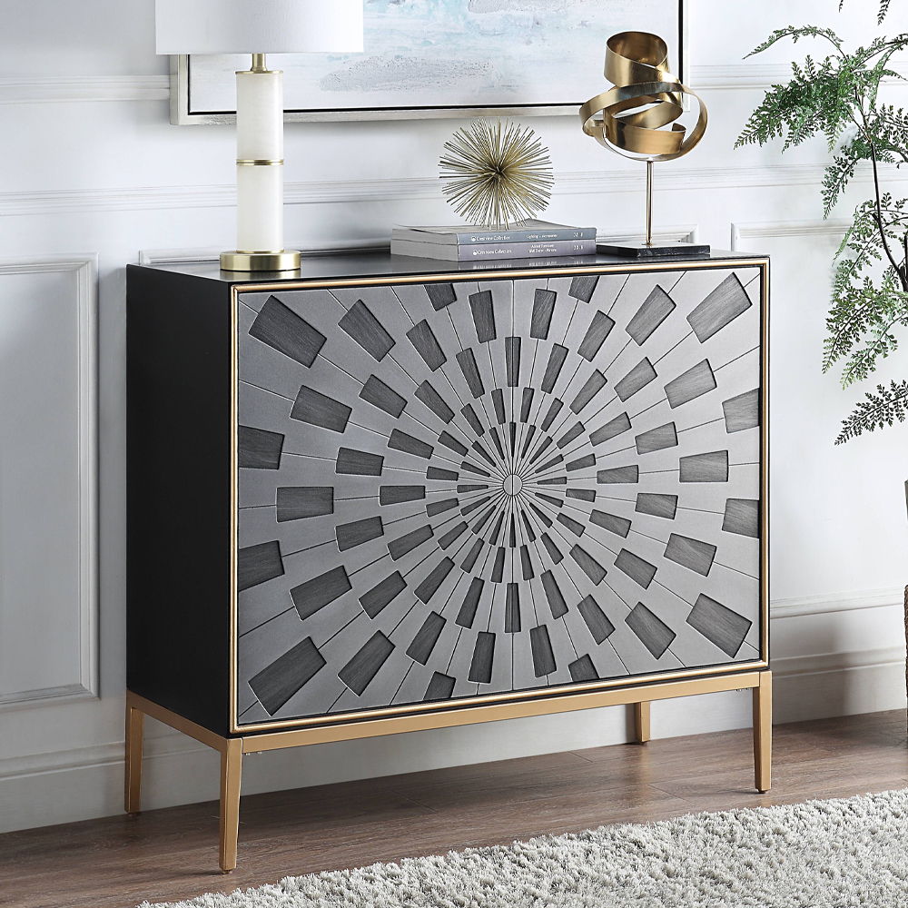 Quilla - Console Cabinet - Black, Gray & Brass - Urban Living Furniture (Los Angeles, CA)