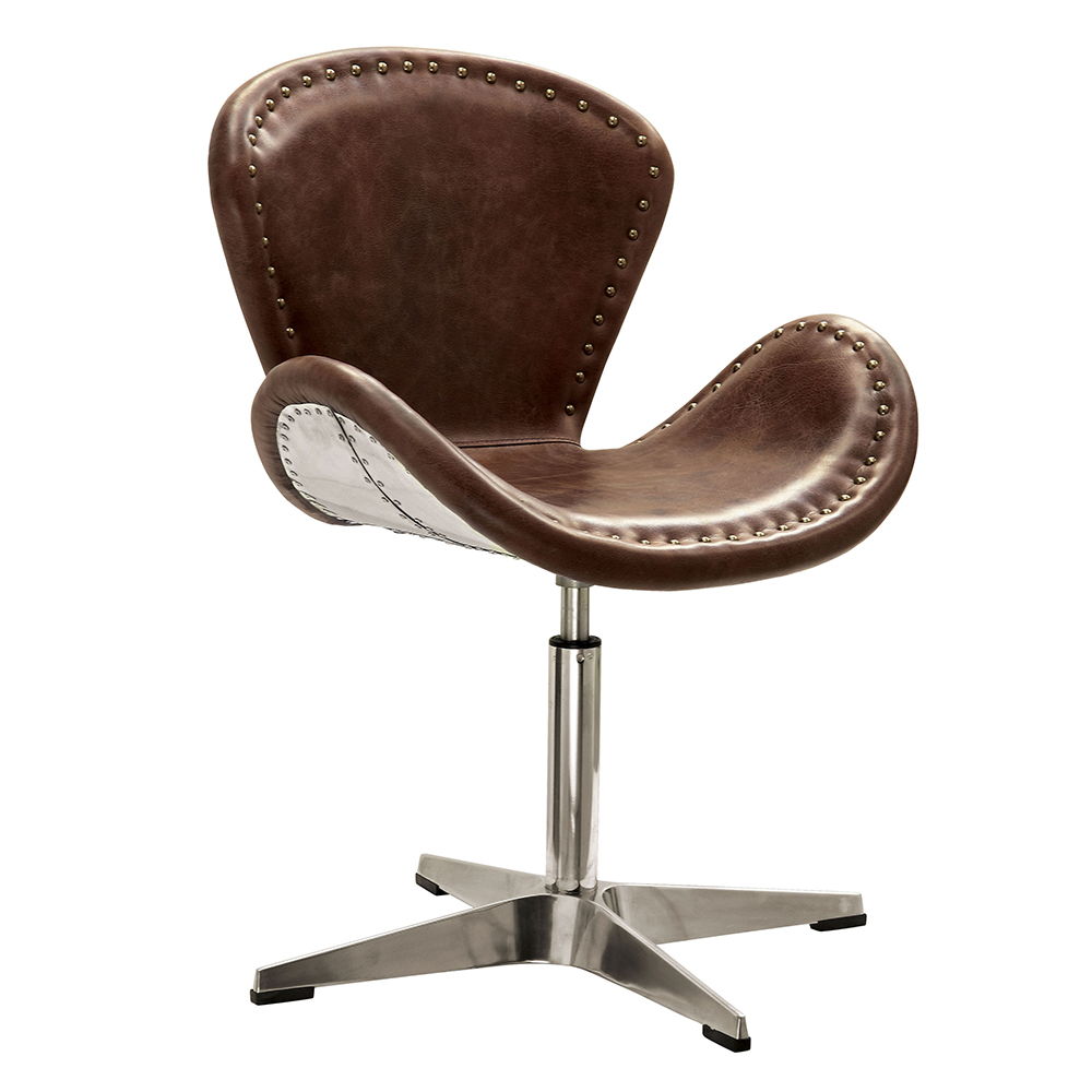 Brancaster - 33" Accent Chair With Swivel - Retro Brown Top Grain Leather & Aluminum - Urban Living Furniture (Los Angeles, CA)