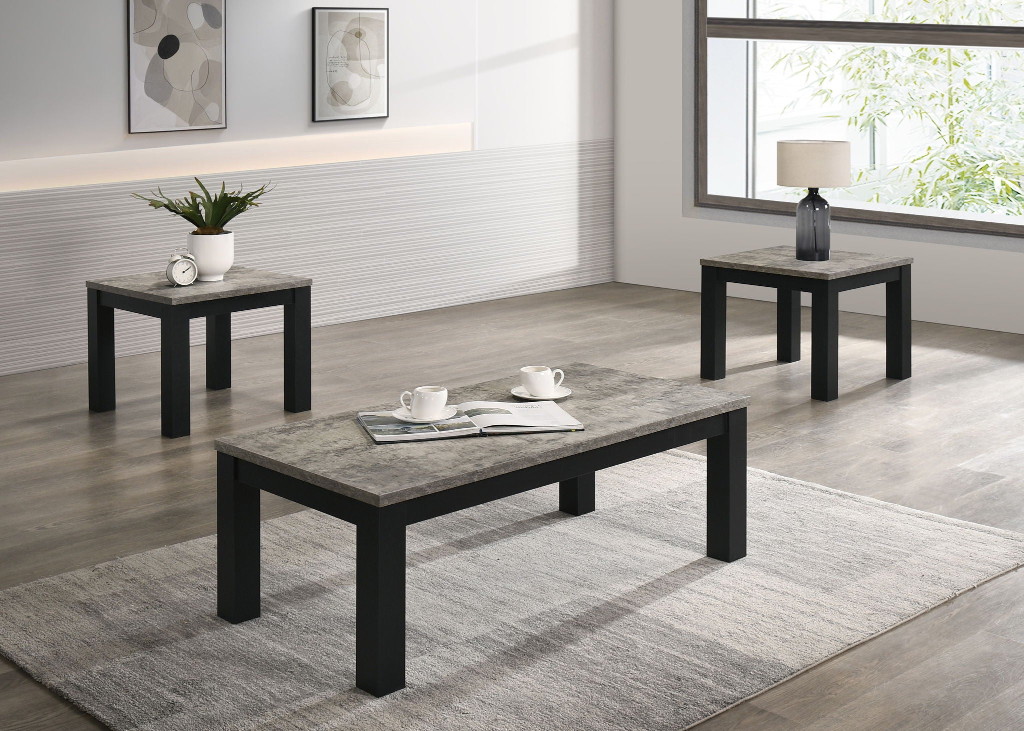Theo - 3 Piece Cocktail Set - Concrete / Black - Urban Living Furniture (Los Angeles, CA)