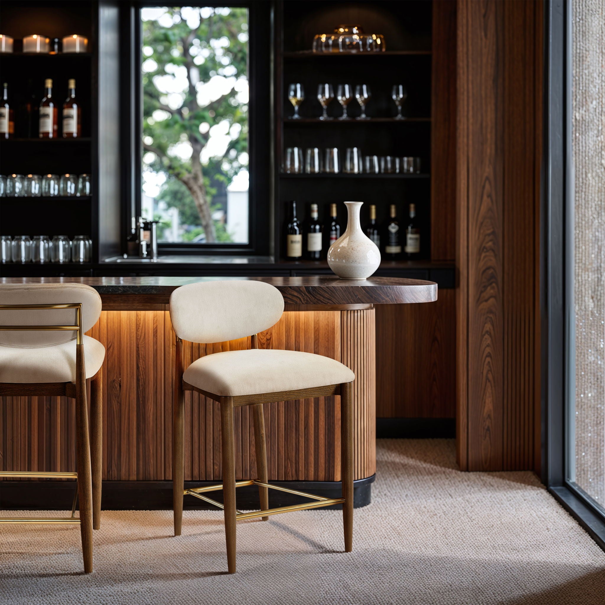 Riccio - Fabric Stool - Walnut Frame - Urban Living Furniture (Los Angeles, CA)