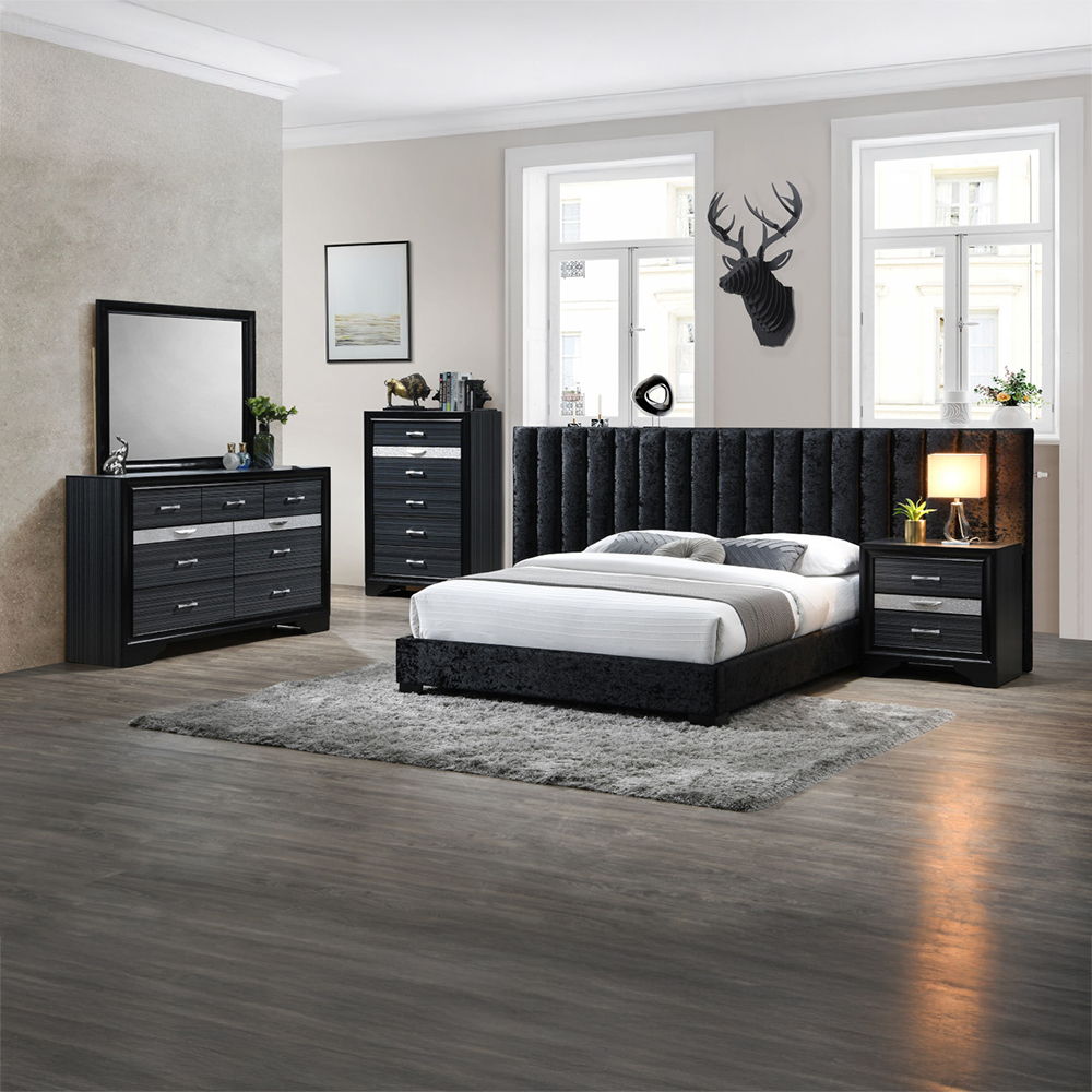 Rivas - Queen Bed - Black Fabric