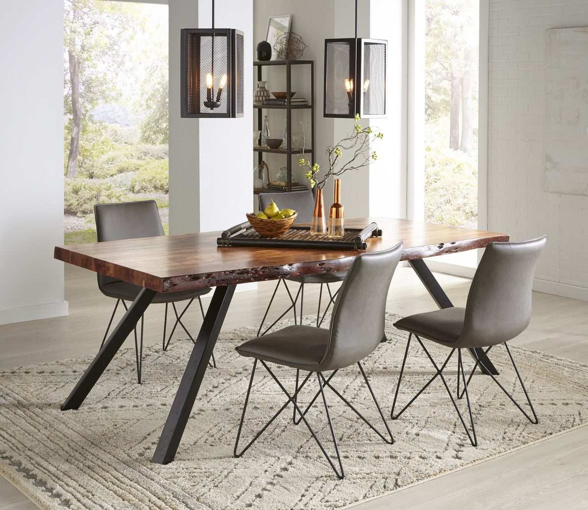 Reese - Live Edge Solid Wood Metal Leg Dining Table - Natural Acacia