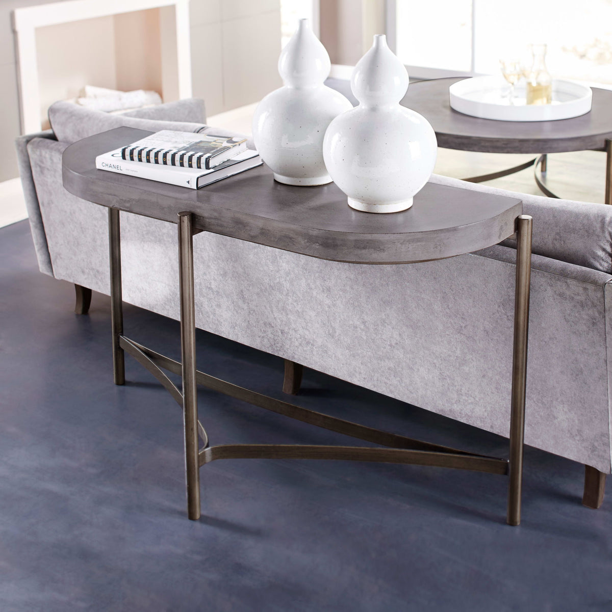 Lyon - Semi Circular Concrete And Metal Console Table
