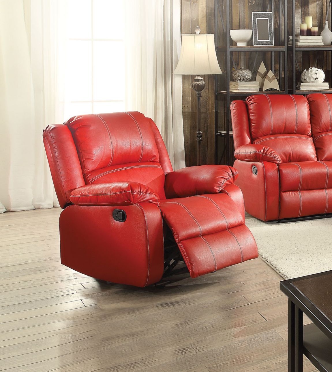 Zuriel - 37" Motion Rocker Recliner - Red Synthetic Leather