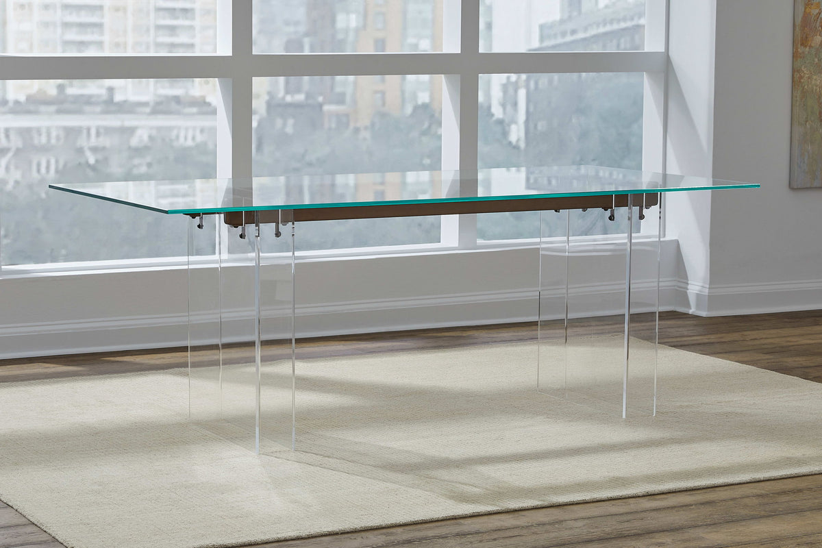 Crossroads 2.0 - Moorea Double Pedestal Rectangular Dining Table - Clear Acrylic, Glass And Bronze Metal