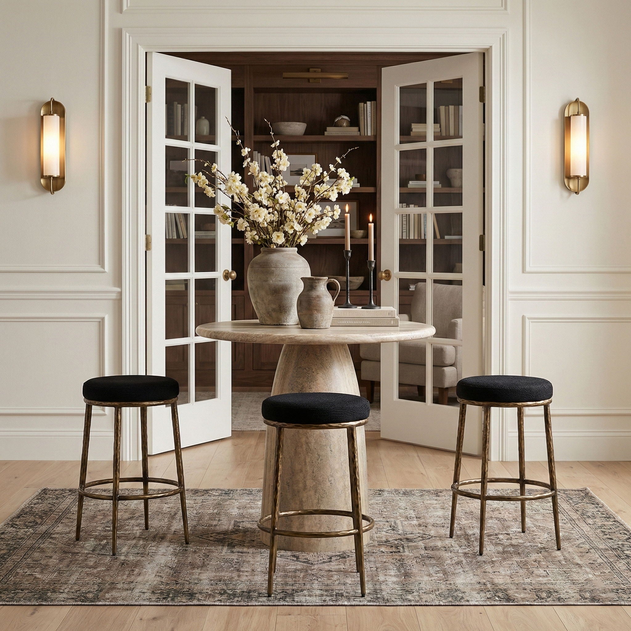 Ferro - Performance Fabric Upholstered Backless Bar Stool - Antique Brass - Urban Living Furniture (Los Angeles, CA)