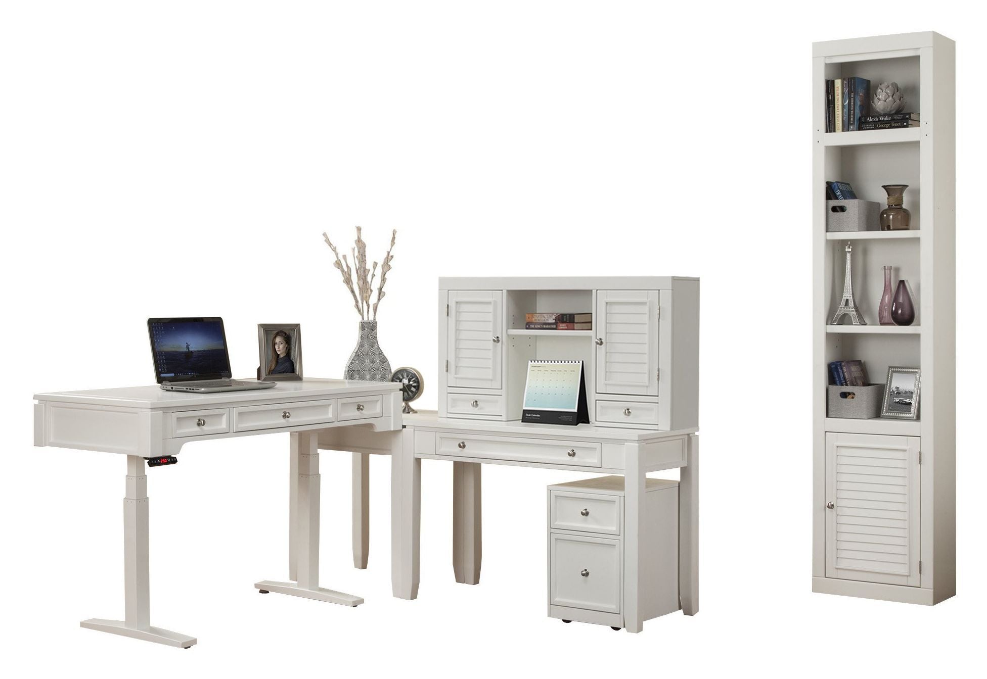 Boca - Power Lift L Desk With Hutch File And Bookcase - Cottage White - Urban Living Furniture (Los Angeles, CA)