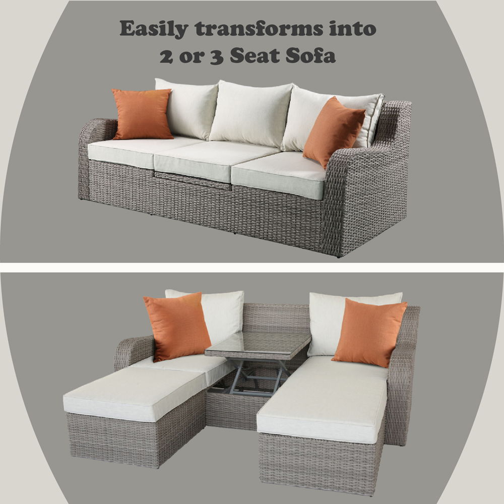 Salena - Patio Sofa With 2 Pillows & 2 Ottomans - Beige Fabric & Gray Wicker - Urban Living Furniture (Los Angeles, CA)