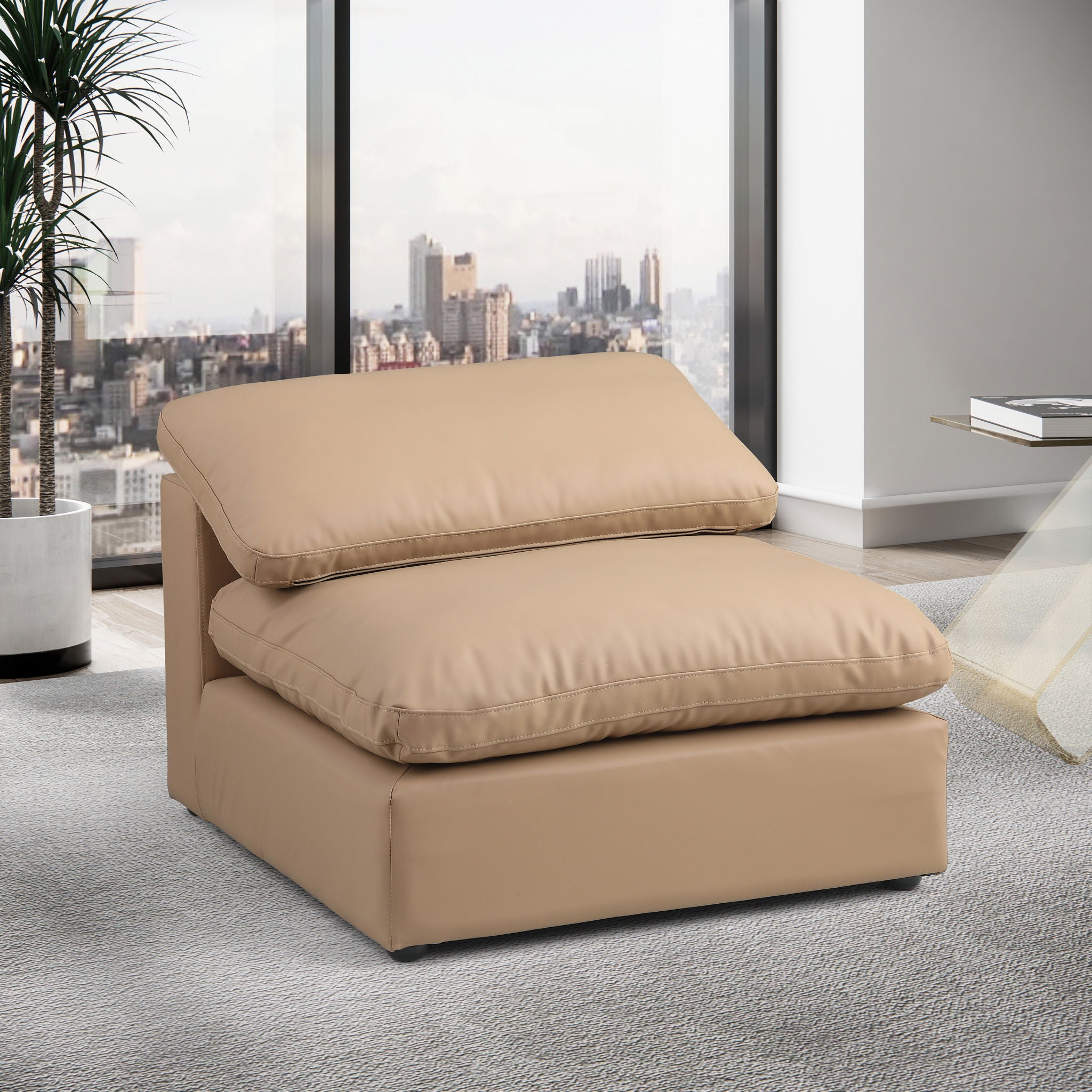 Comfy - Faux Leather Armless Chair - Tan - Urban Living Furniture (Los Angeles, CA)