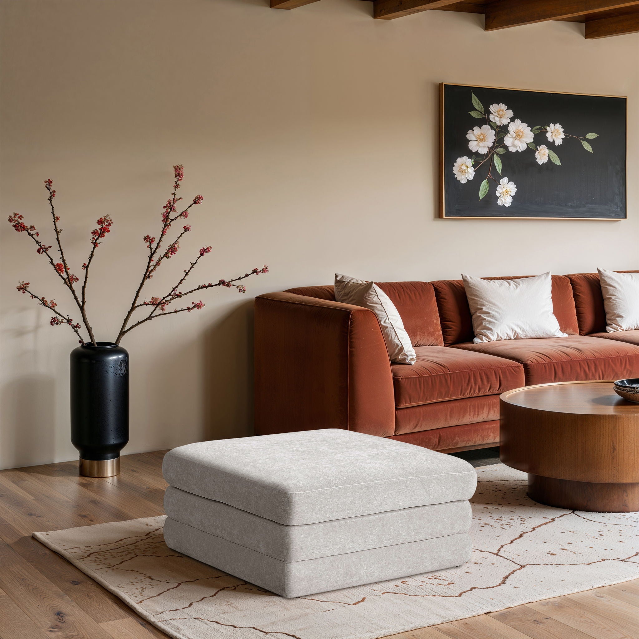 Stellar - Chenille Fabric Upholstered Modular Modular Ottoman