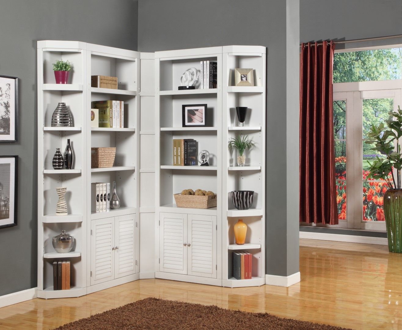 Boca - 5 Piece L Shape Corner Bookcase Wall - Cottage White - Urban Living Furniture (Los Angeles, CA)
