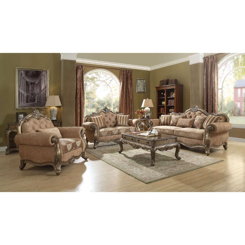Ragenardus - Loveseat With 2 Pillows - Fabric & Vintage Oak