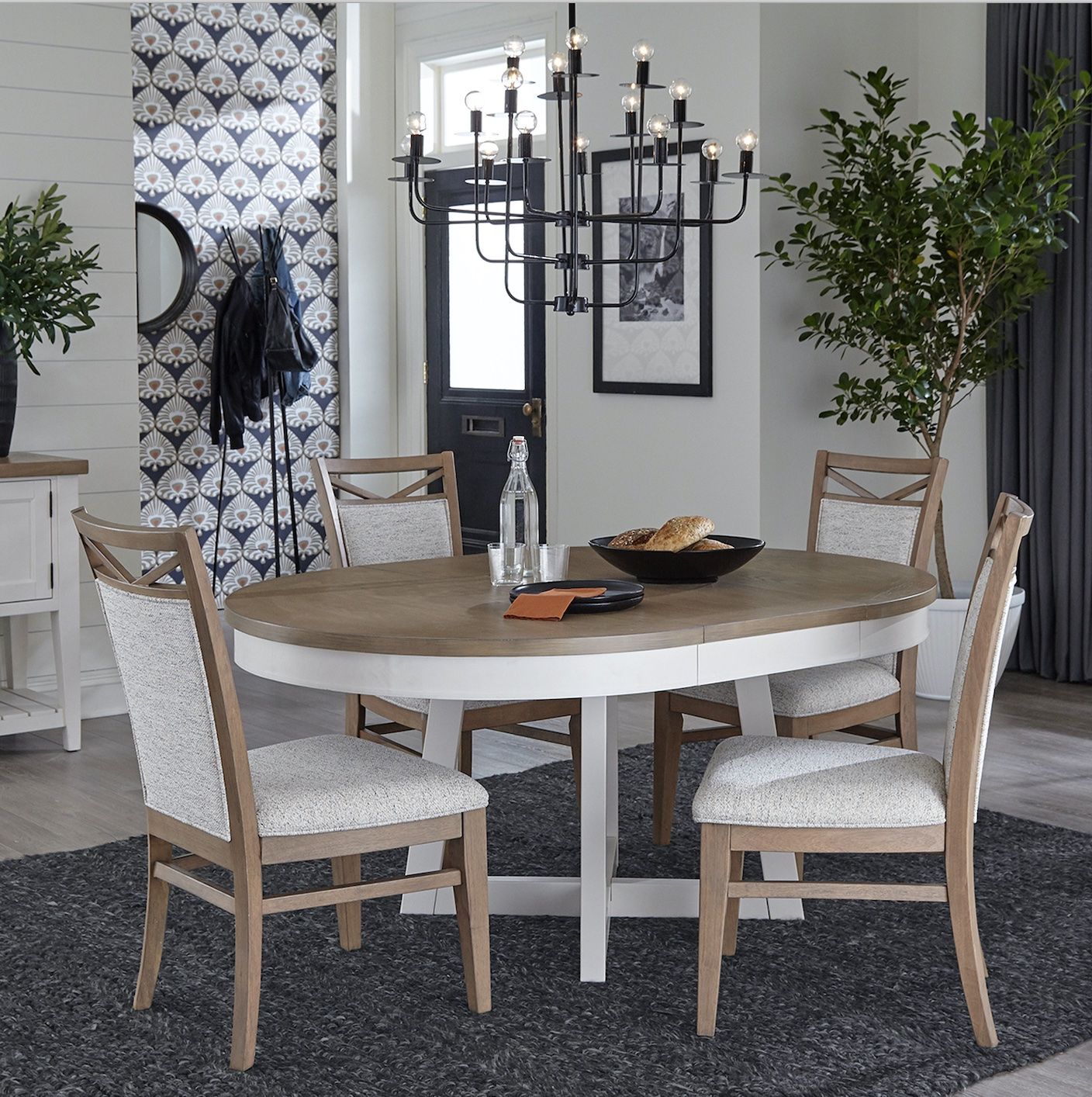 Americana Modern Dining - 48" Round Extendable Dining Table And 4 Upholstered Chairs - Light Brown - Urban Living Furniture (Los Angeles, CA)