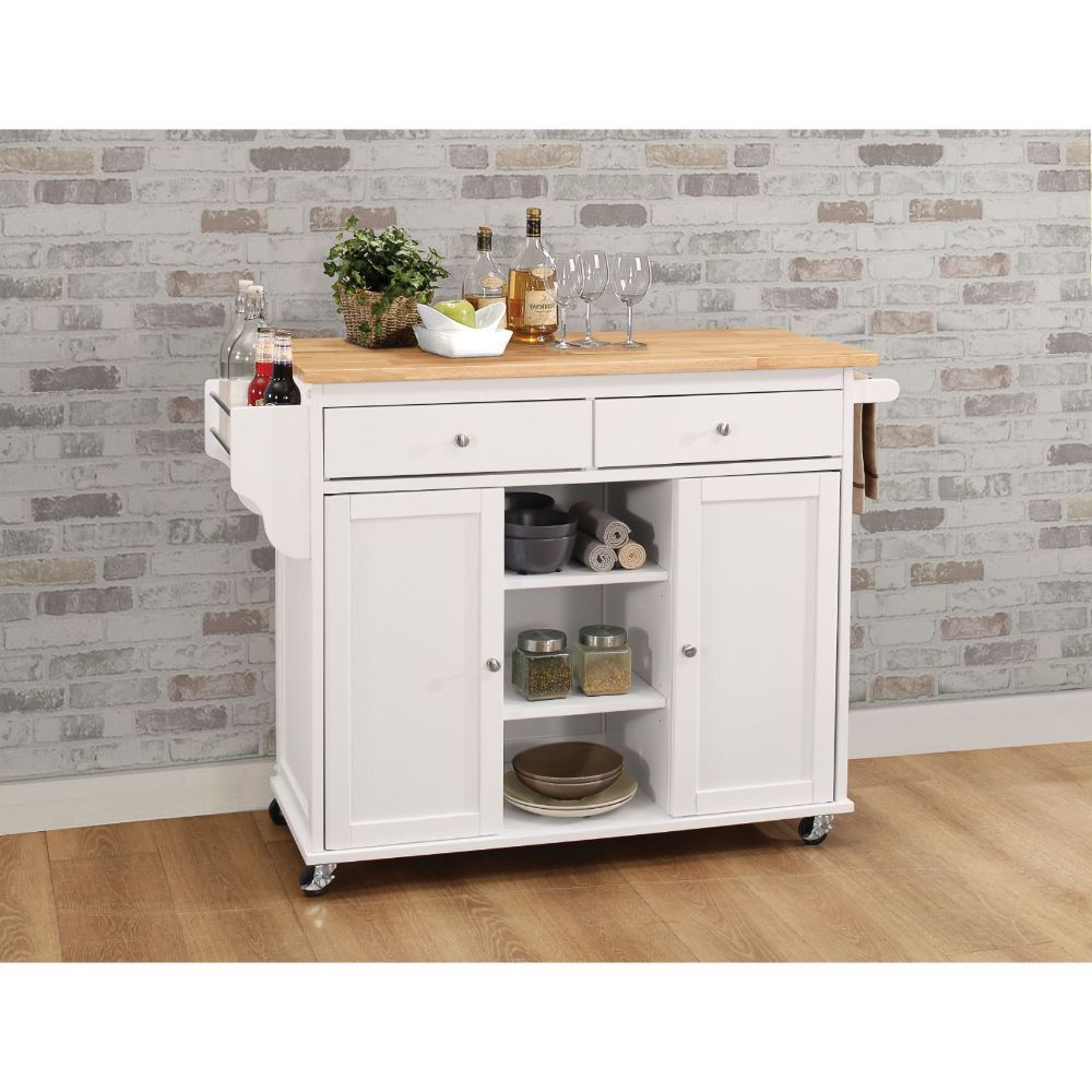 Tullarick - Kitchen Cart - Natural Wooden Top & White