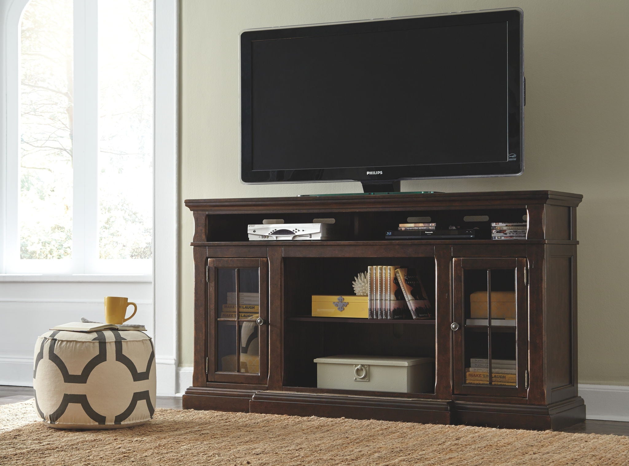 Roddinton - Dark Brown - 2 Pc. - 74" TV Stand with Electric Infrared Fireplace Insert - Urban Living Furniture (Los Angeles, CA)