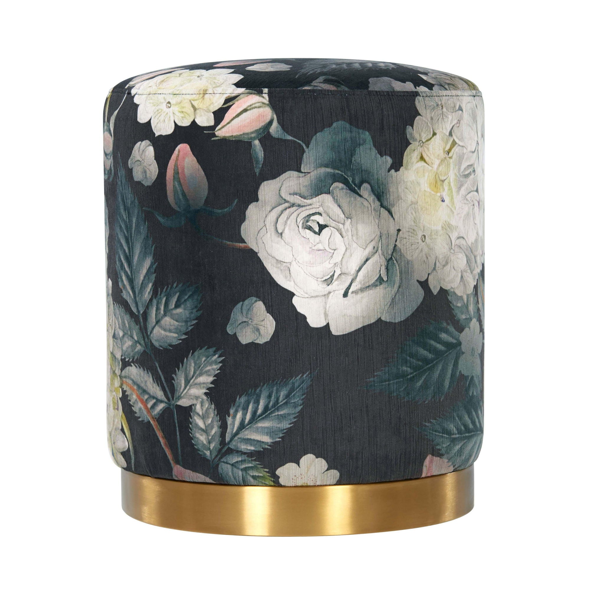 Opal - Floral Velvet Ottoman With Gold Base - Dark Gray - Urban Living Furniture (Los Angeles, CA)