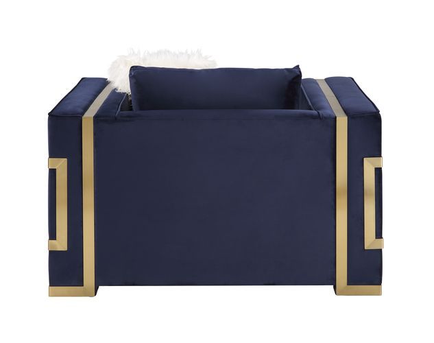 Virrux - Chair With 2 Pillows - Blue Velvet & Gold - Urban Living Furniture (Los Angeles, CA)