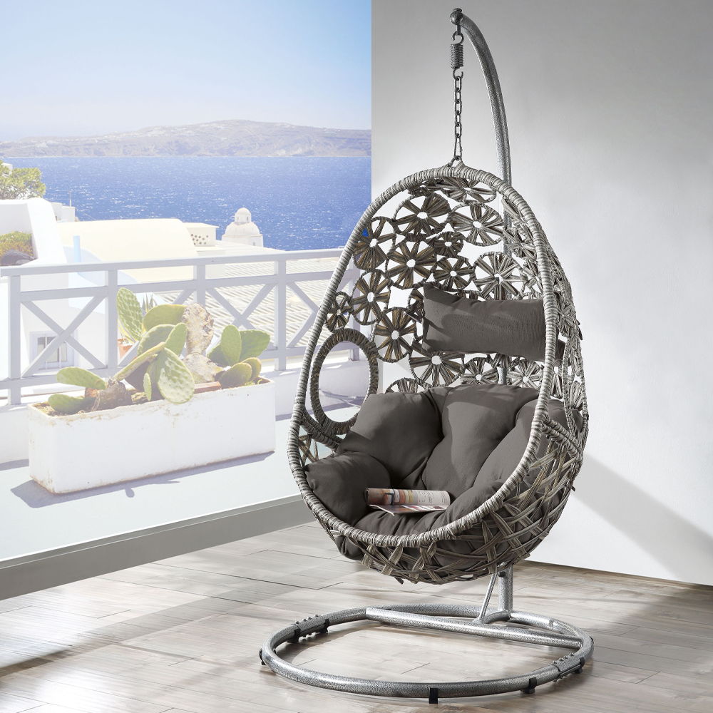 Sigar - Hanging Chair - Light Gray Fabric & Wicker - Urban Living Furniture (Los Angeles, CA)