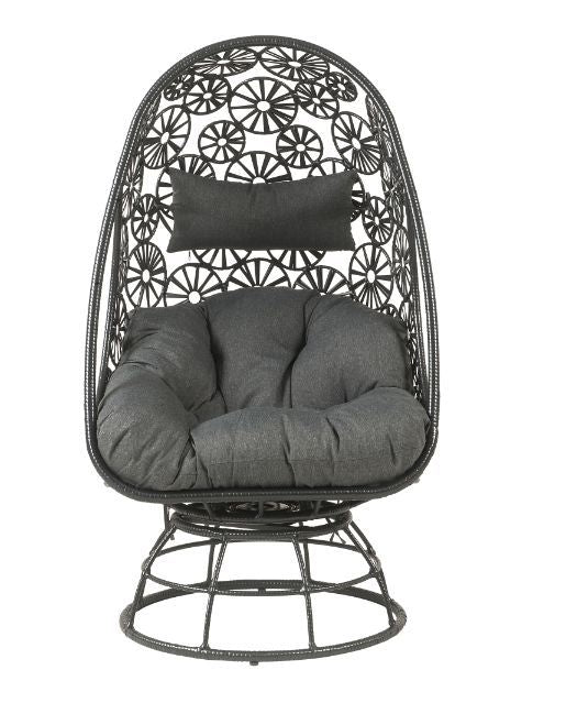 Hikre - Patio Lounge Chair & Side Table - Clear Glass, Charcoal Fabric & Black Wicker - Urban Living Furniture (Los Angeles, CA)