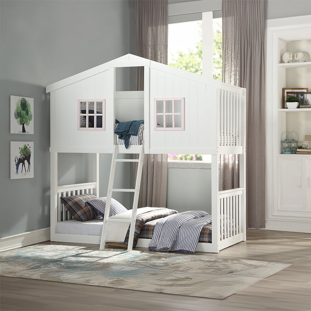 Rohan Cottage - Twin Over Twin Bunk Bed - White & Pink - Urban Living Furniture (Los Angeles, CA)