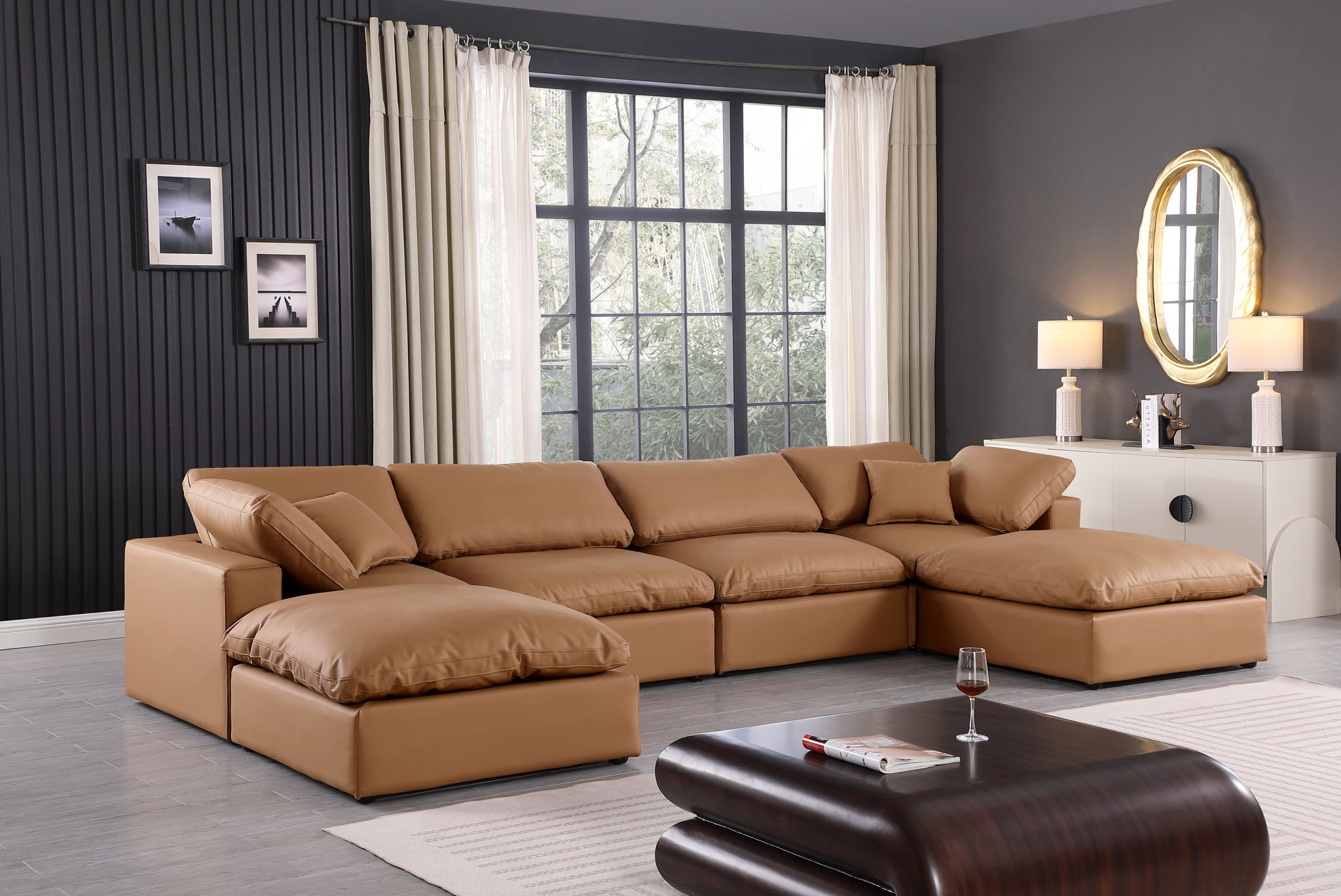 Comfy - 6 Piece Faux Leather Modular Double Chaise Sectional - Urban Living Furniture (Los Angeles, CA)