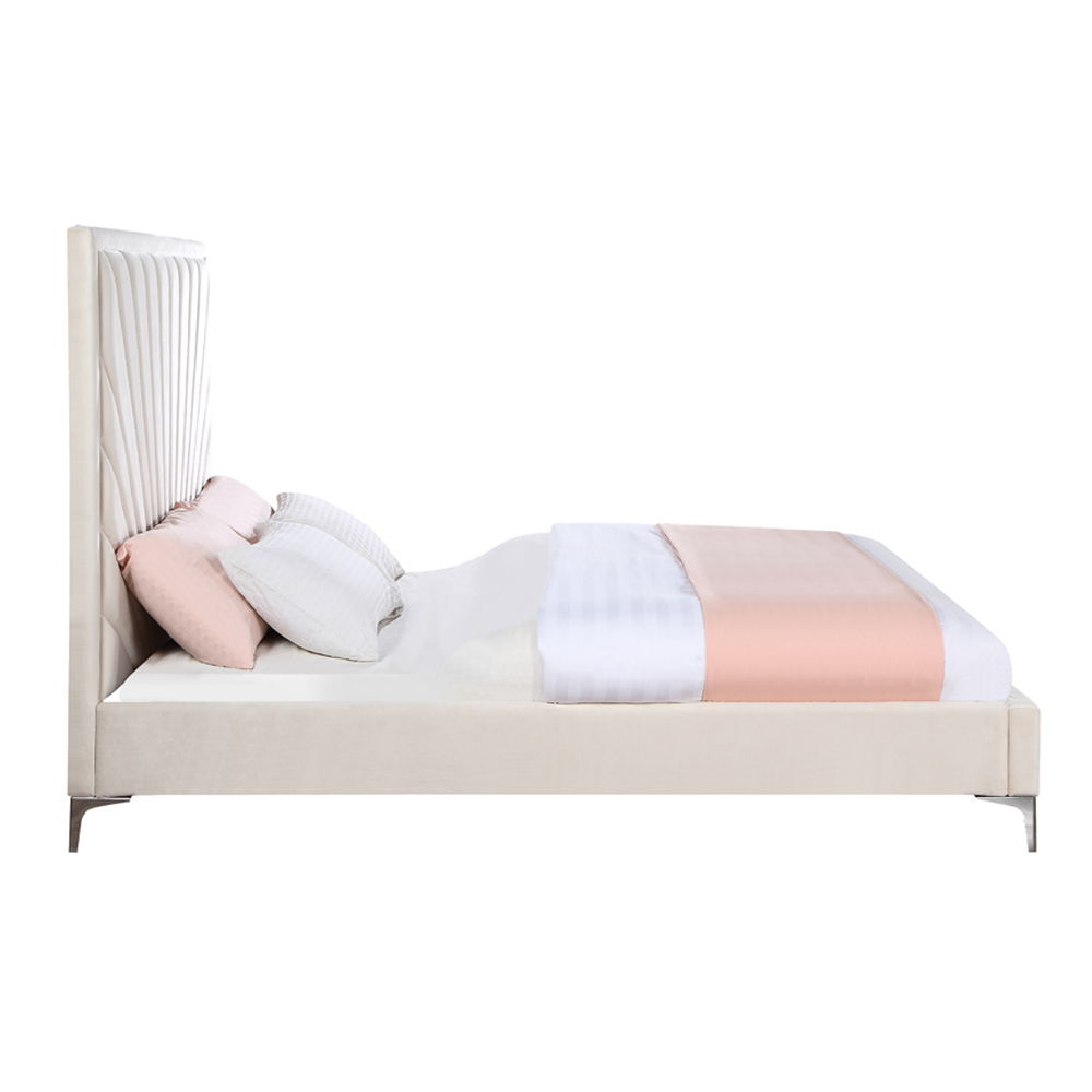 Faiz - Queen Bed - Beige Velvet
