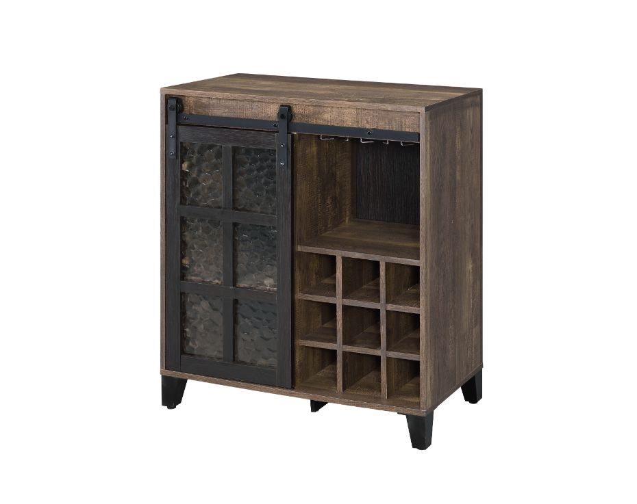 Treju - Wine Cabinet - Obscure Glass, Rustic Oak & Black Finish - Urban Living Furniture (Los Angeles, CA)
