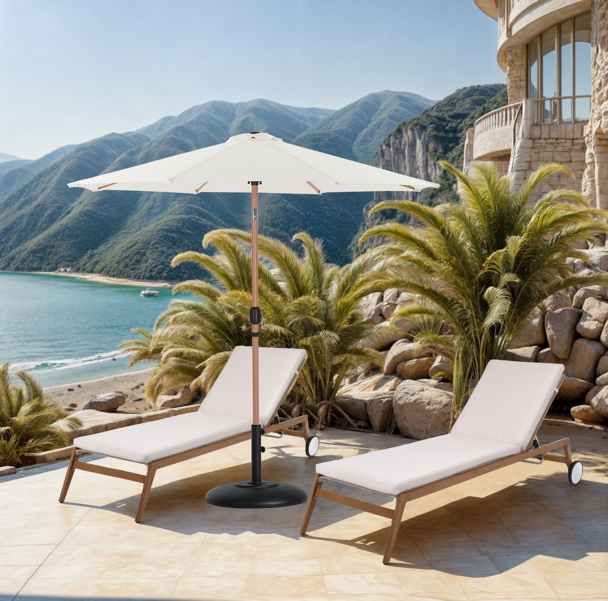 Fiji - Aluminum Patio Umbrella With Round Black And Teak Base - Urban Living Furniture (Los Angeles, CA)