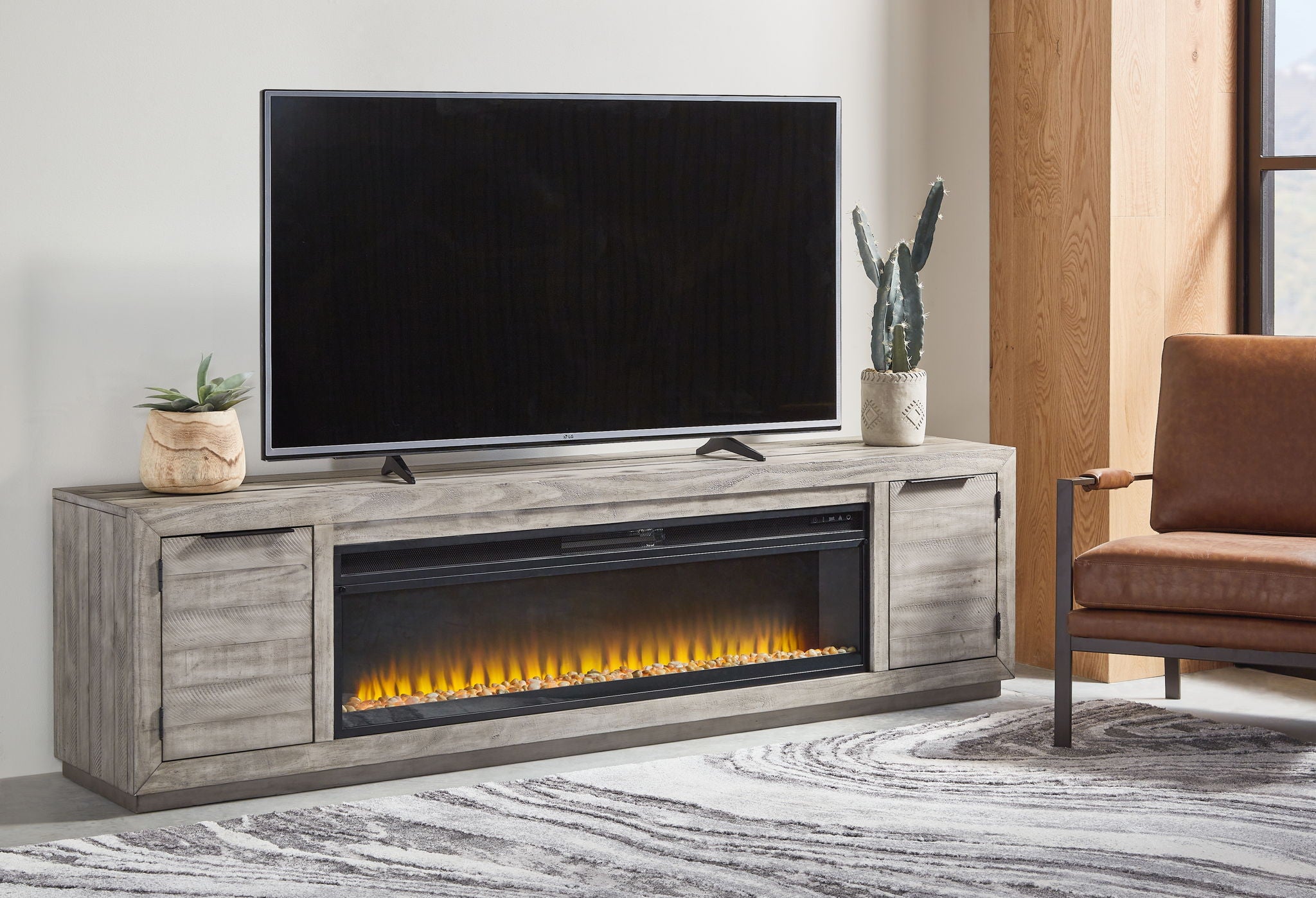 Naydell - Gray - 92" TV Stand with Wide Fireplace Insert - Urban Living Furniture (Los Angeles, CA)