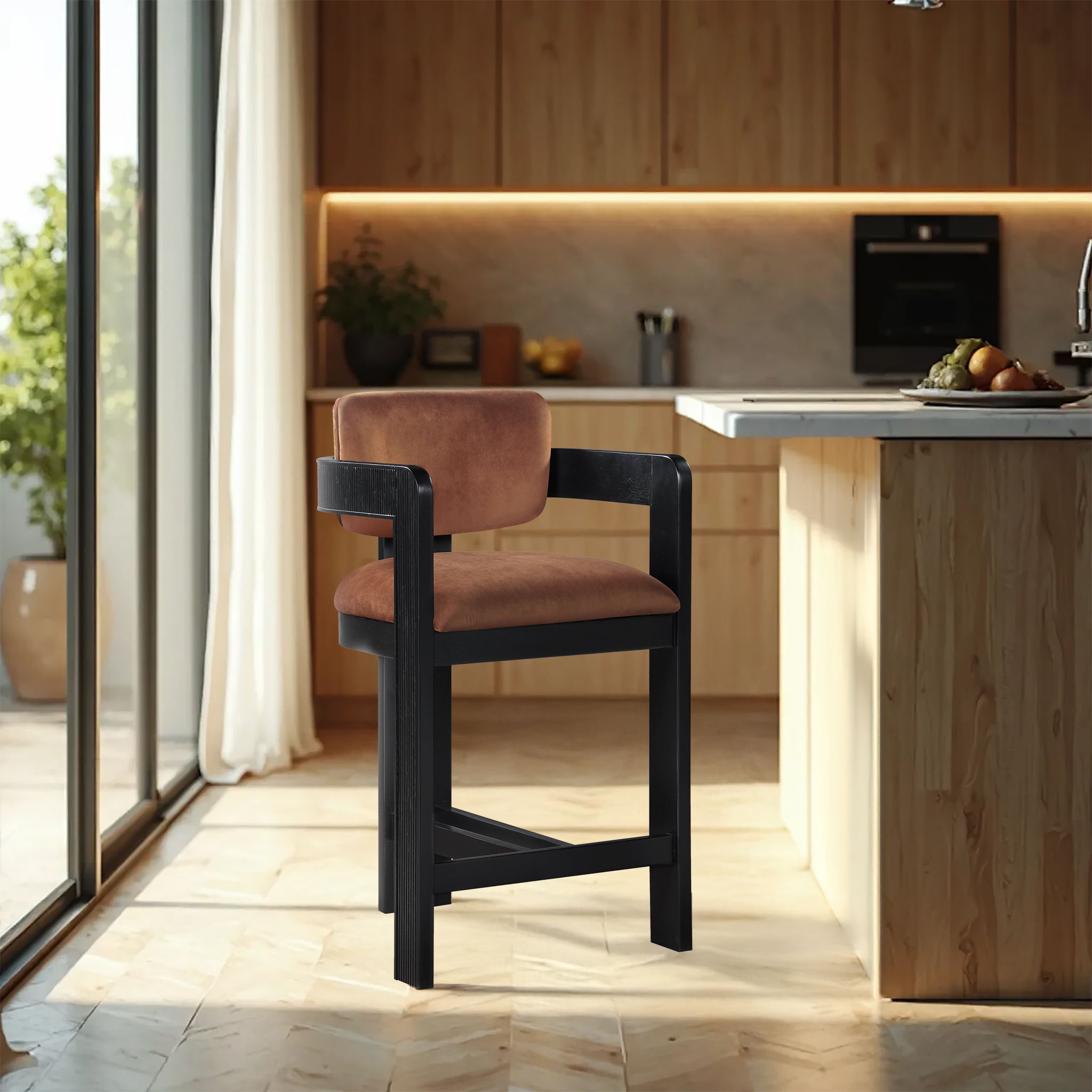 Sacha - Velvet Stool With Black Base - Urban Living Furniture (Los Angeles, CA)