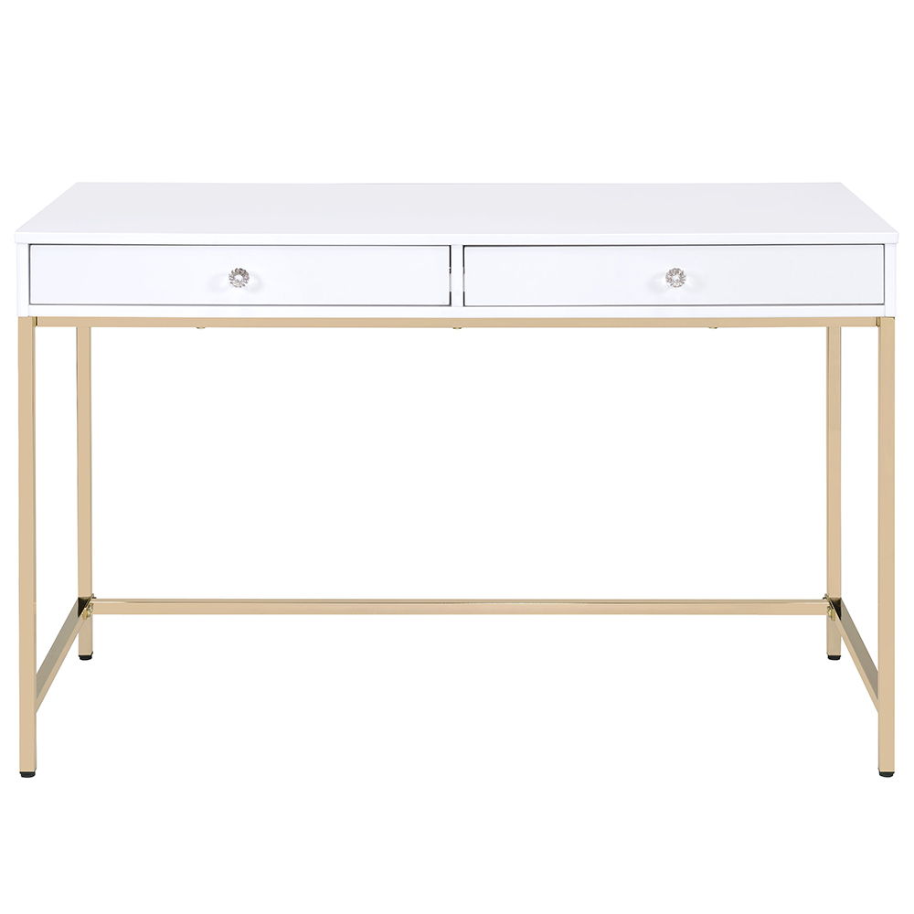 Ottey - Vanity Desk (Same 92540) - White High Gloss & Gold - Urban Living Furniture (Los Angeles, CA)