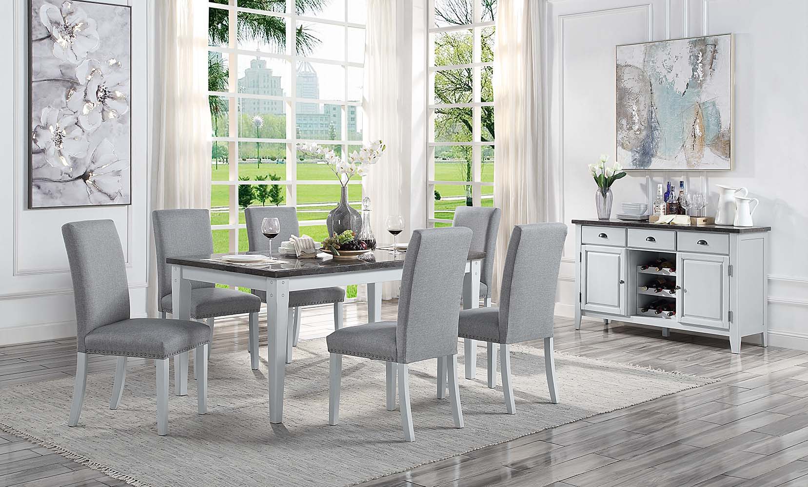 Lanton - Dining Table - Natural Marble & Antique White - Urban Living Furniture (Los Angeles, CA)