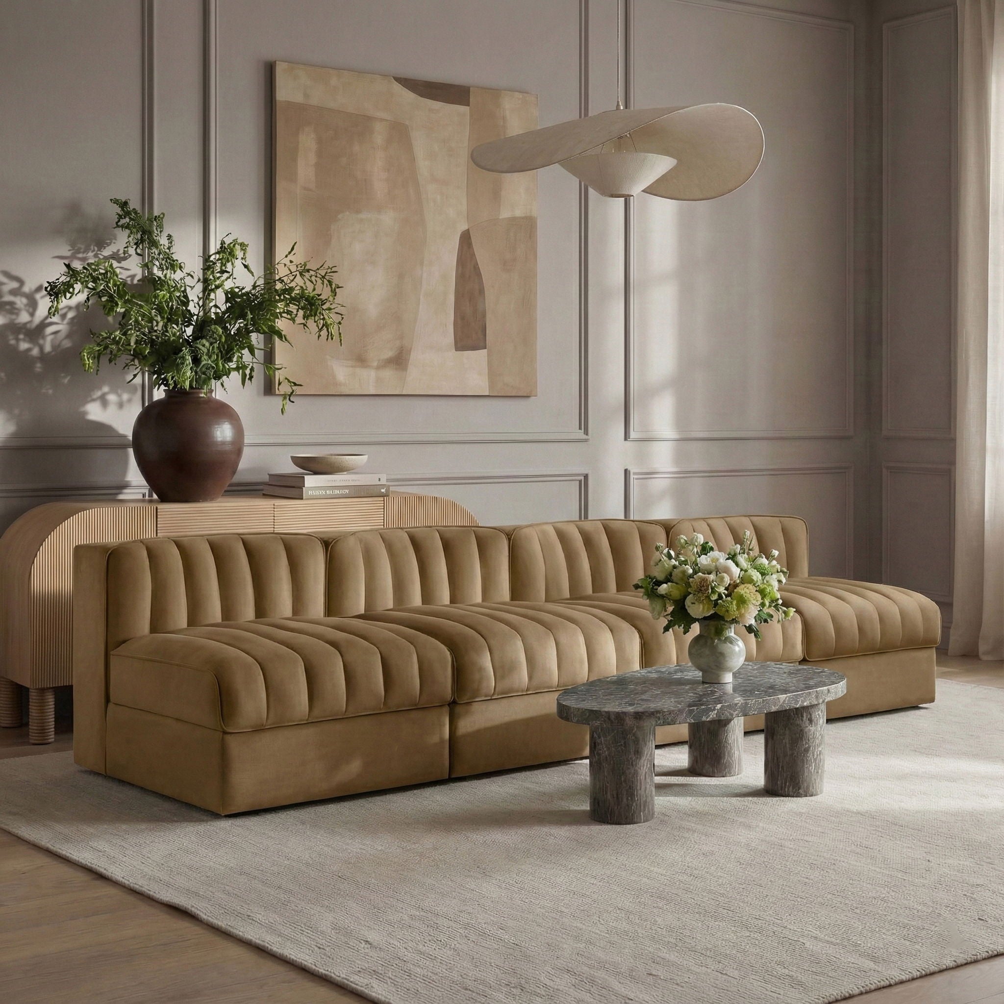 Rummi - Armless Velvet Performance Fabric Upholstered 4 Piece Modular Sofa - Urban Living Furniture (Los Angeles, CA)