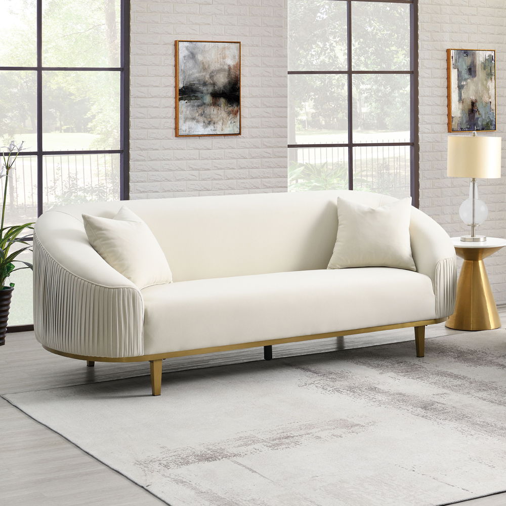 Martina - Sofa With 2 Pillows - Ivory Velvet - Urban Living Furniture (Los Angeles, CA)