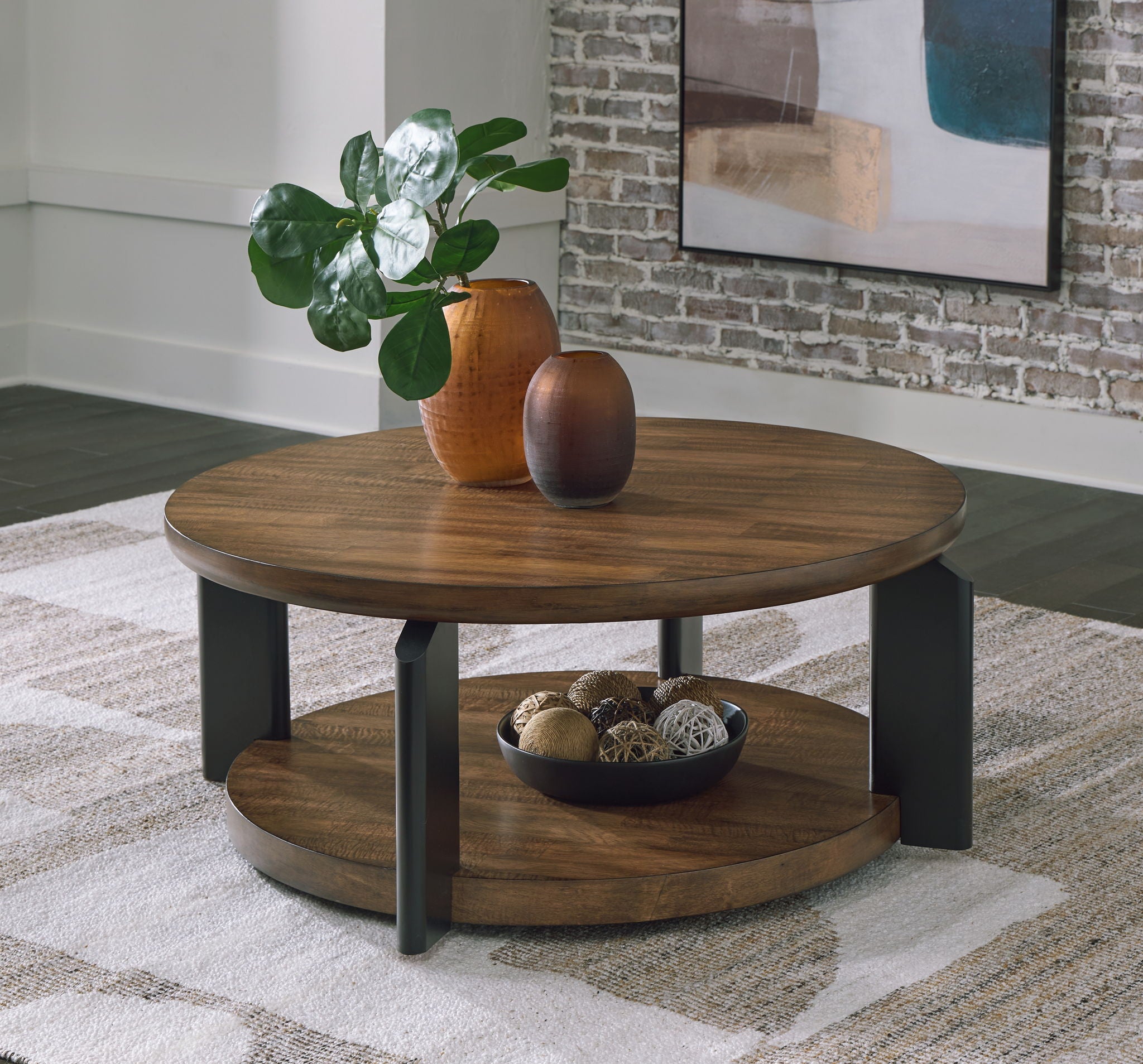 Kraeburn - Brown / Black - Round Cocktail Table - Urban Living Furniture (Los Angeles, CA)
