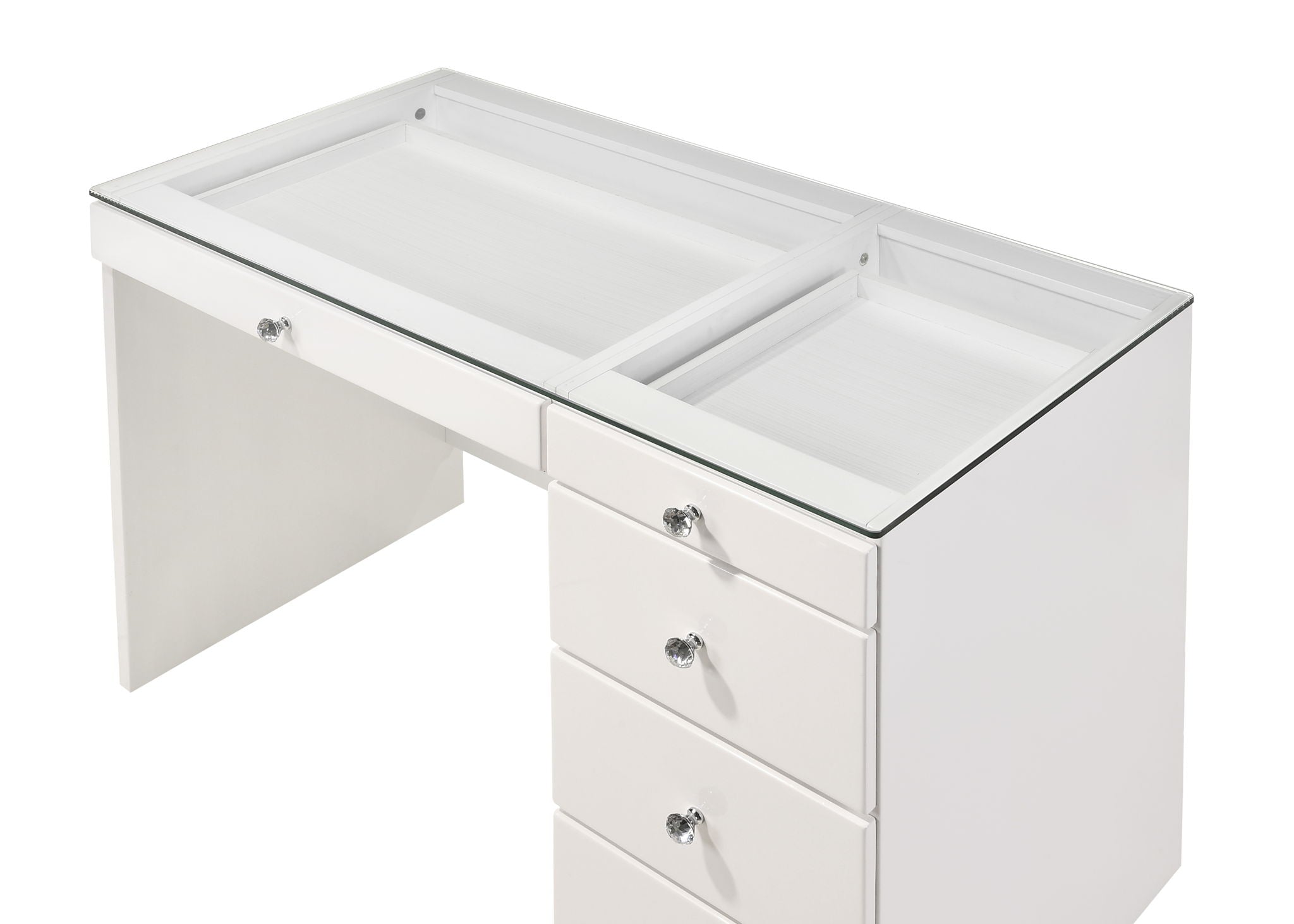 Morgan - Vanity Desk With Glass Top, LED Luxo Mirror & Stool - White - Urban Living Furniture (Los Angeles, CA)