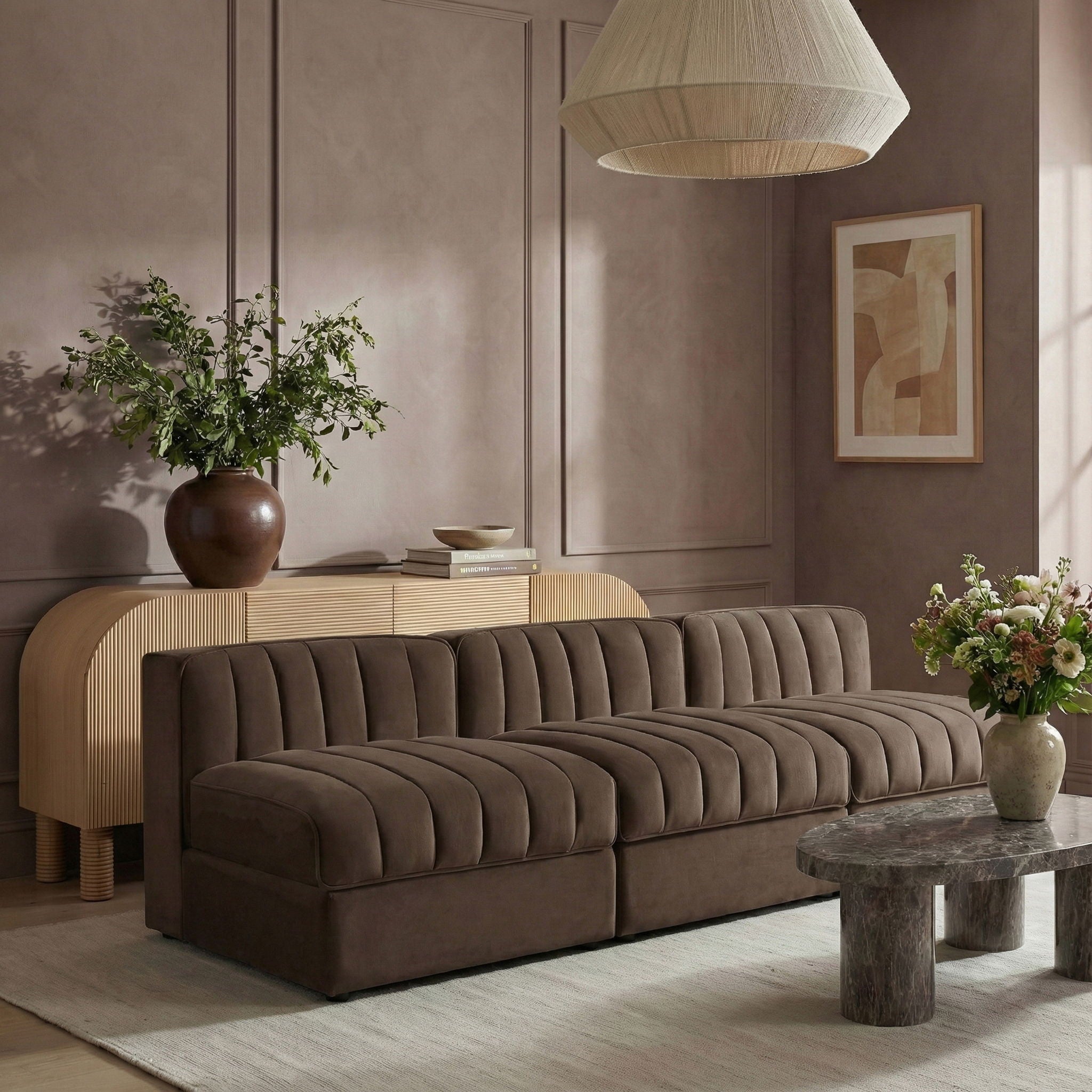 Rummi - Velvet Performance Fabric Upholstered 3 Piece Modular Armless Sofa - Urban Living Furniture (Los Angeles, CA)