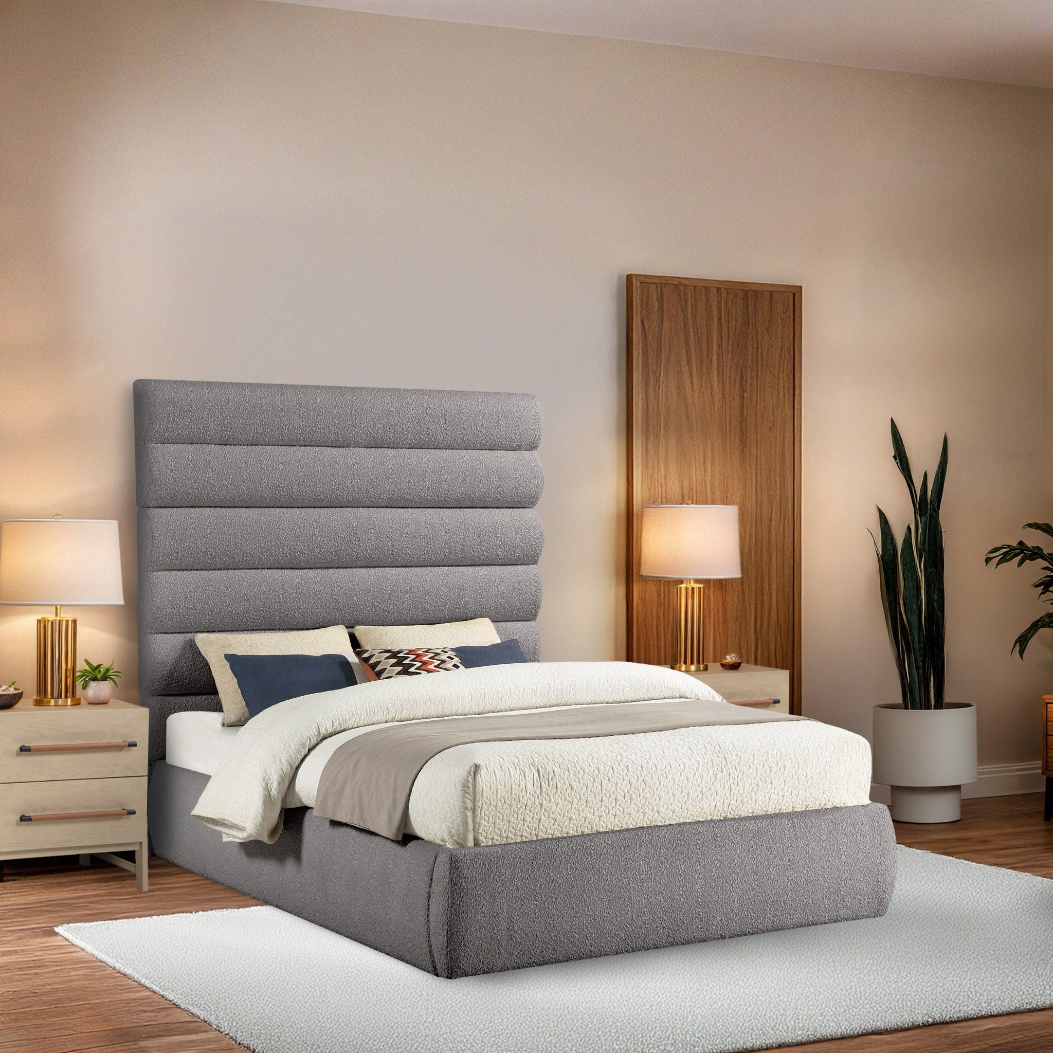 Adam - Boucle Fabric Bed With 70.5" Headboard