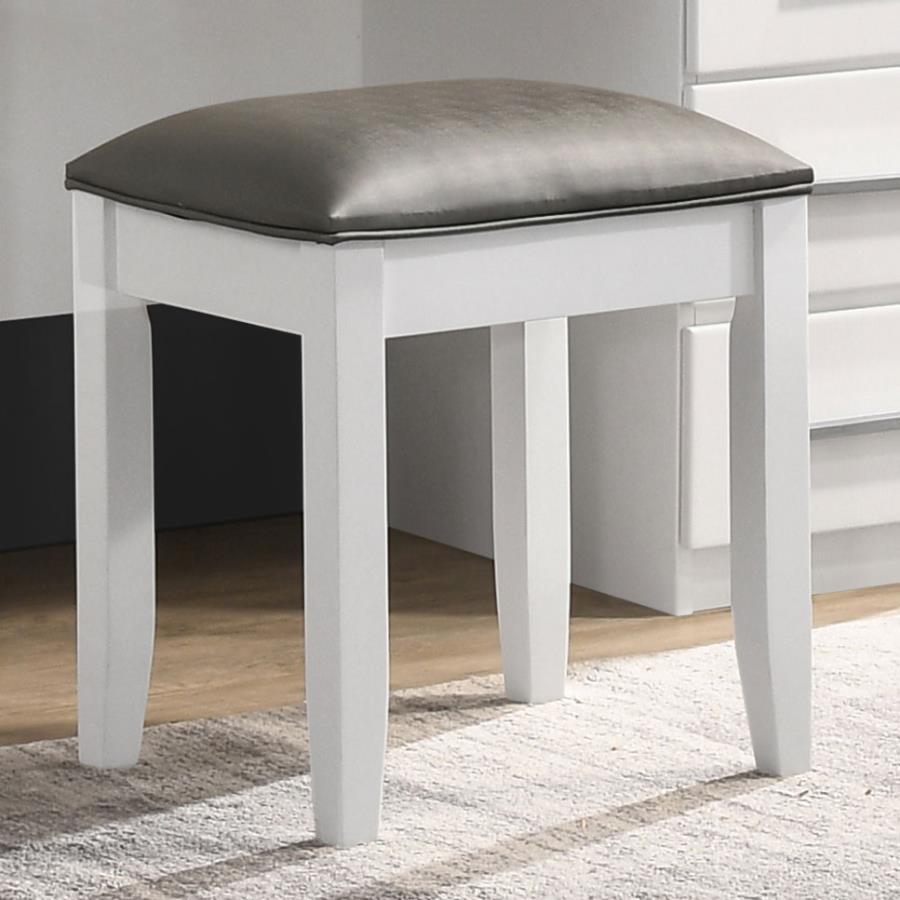 Felicity - Upholstered Vanity Stool - Metallic And Glossy White - Urban Living Furniture (Los Angeles, CA)