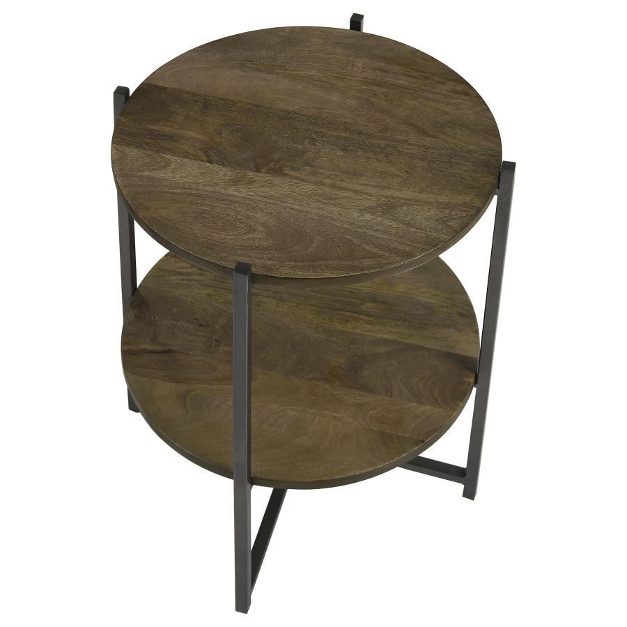 Axel - Round Accent Table With Open Shelf - Natural And Gunmetal - Urban Living Furniture (Los Angeles, CA)