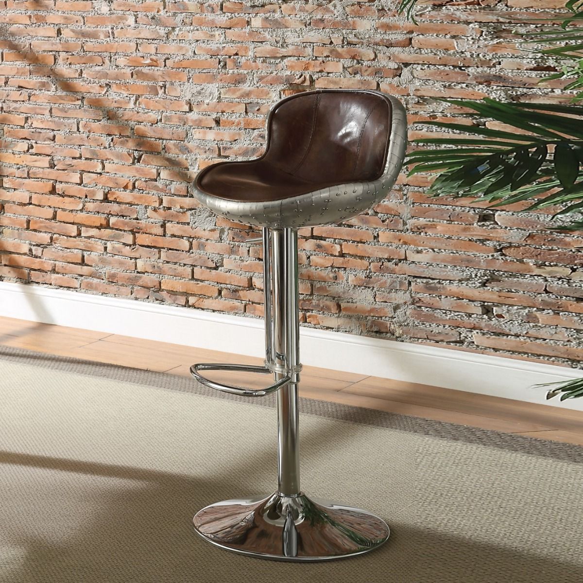 Brancaster - Adjustable Stool With Swivel - Vintage Brown Top Grain Leather & Aluminum - Urban Living Furniture (Los Angeles, CA)