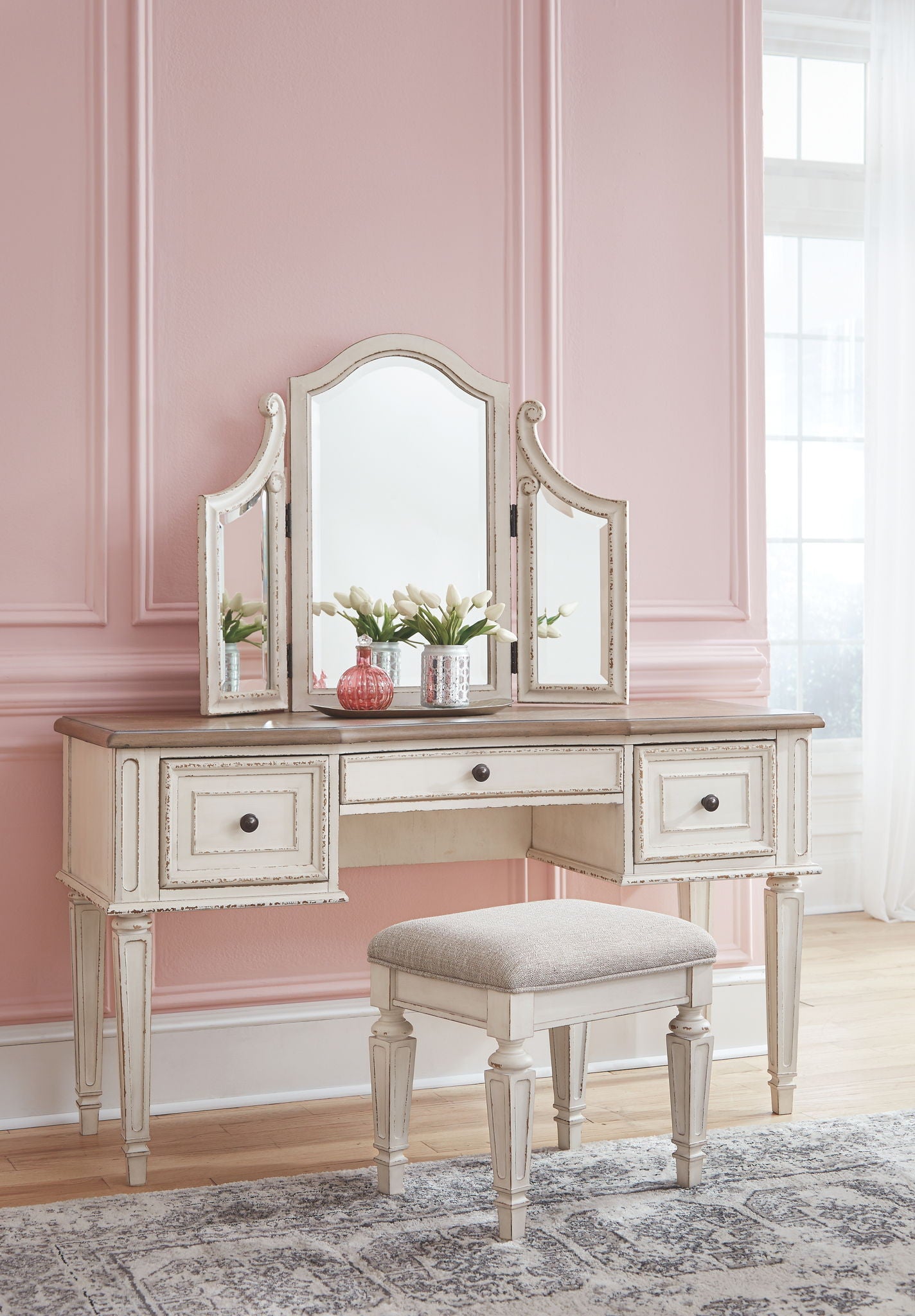Realyn - White / Brown / Beige - Vanity/Mirror/Stool (Set of 3) - Urban Living Furniture (Los Angeles, CA)