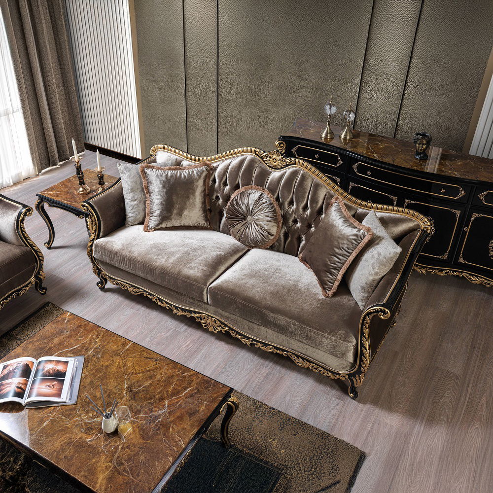 Betria - Sofa With 5 Pillows - Light Green Velvet, Gold & Black High Gloss - Urban Living Furniture (Los Angeles, CA)