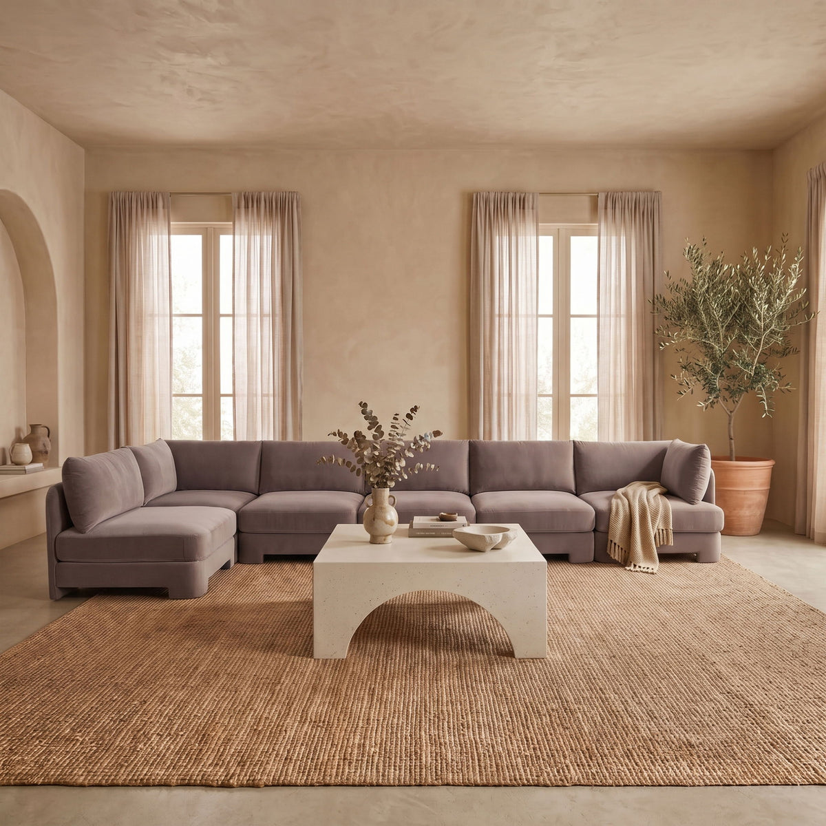 Hammond - Velvet Performance Fabric Upholstered 6 Piece L-Shaped Armless Sectional