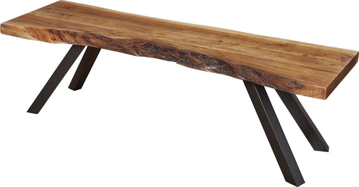 Reese - Live Edge Solid Wood Metal Leg Dining Bench - Natural Acacia