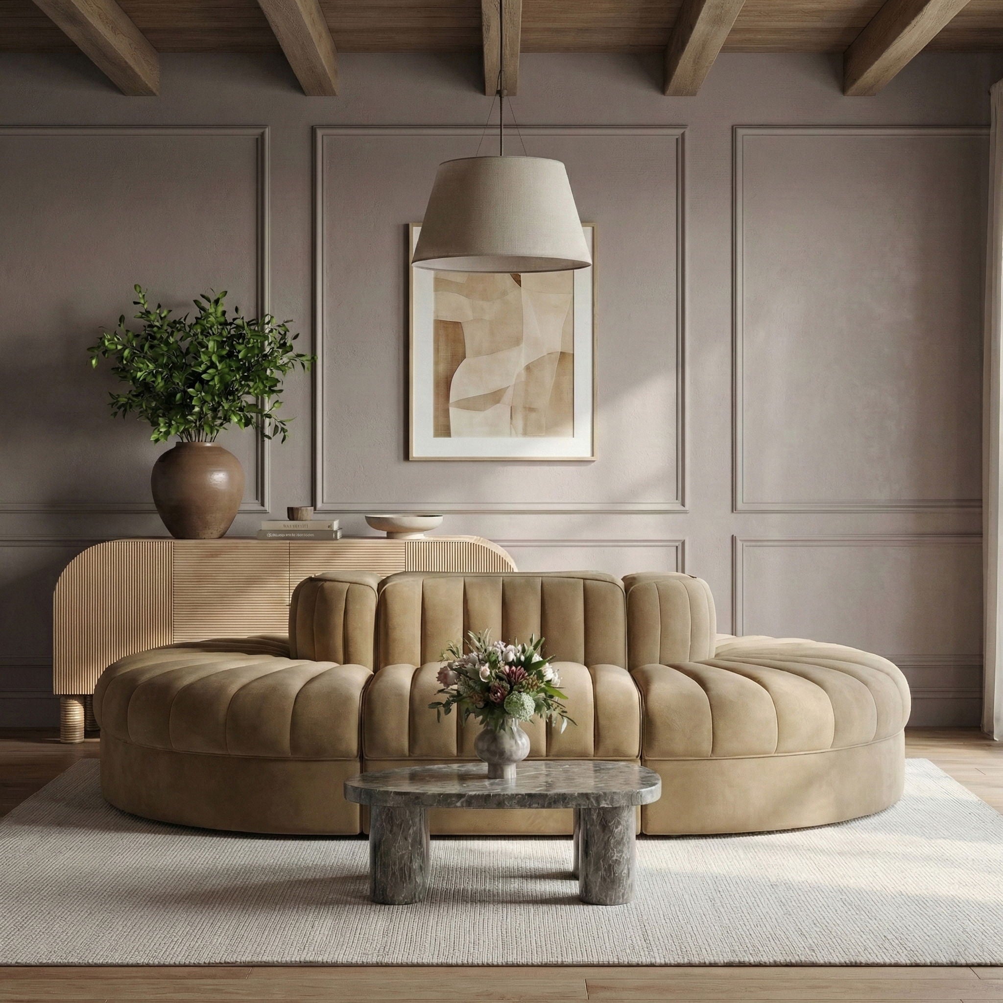 Rummi - Oval Velvet Performance Fabric Upholstered 6 Piece Modular Sectional - Urban Living Furniture (Los Angeles, CA)