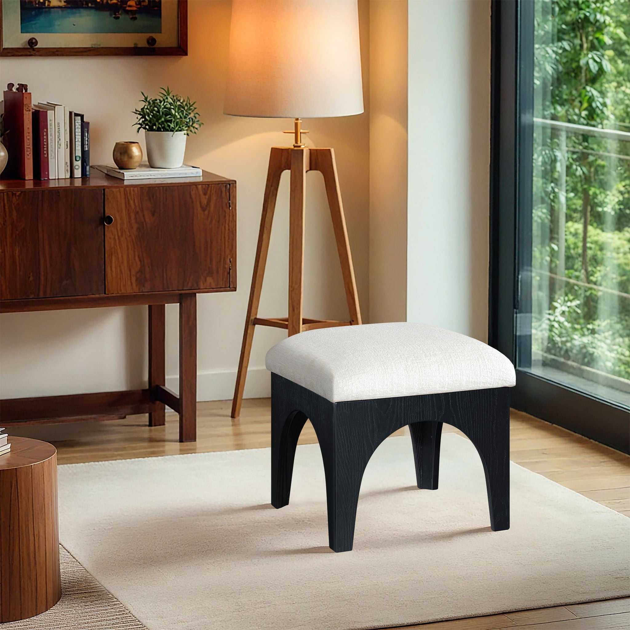 Lawson - Chenille Fabric Ottoman - Black Base